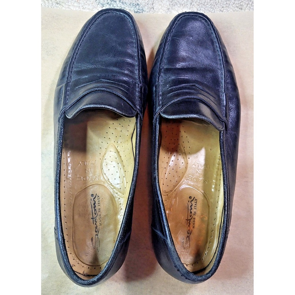 Santoni Leather Penny Loafer Slip-On Shoes Men's US 11 B Black Made in Italy
